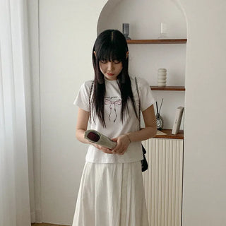 Cotton Ribbon Short-Sleeved T-Shirt