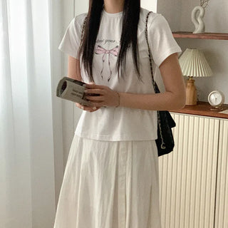 Cotton Ribbon Short-Sleeved T-Shirt