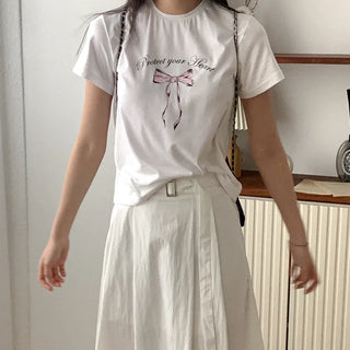Cotton Ribbon Short-Sleeved T-Shirt