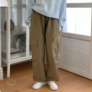 Nylon wide cargo pants
