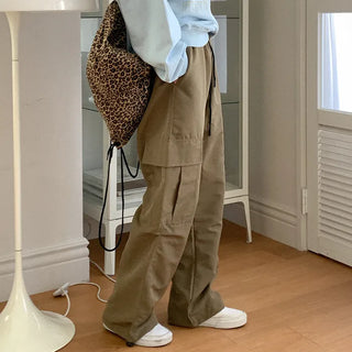 Nylon wide cargo pants