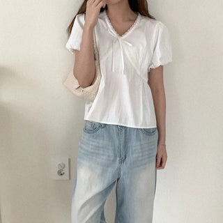 Lace puff blouse