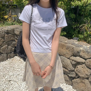 Printed cropped short-sleeved T-shirt