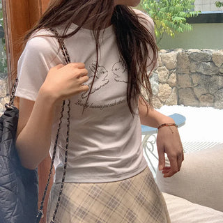 Printed cropped short-sleeved T-shirt