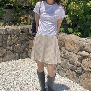 Printed cropped short-sleeved T-shirt