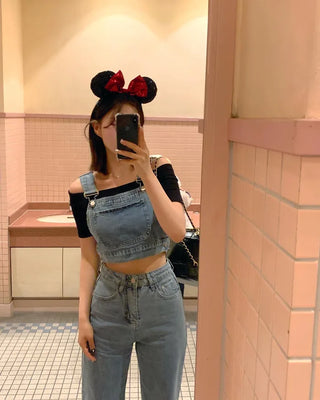 Ribbed Off-Shoulder Cropped Slim Fit T-Shirt (2 colors)
