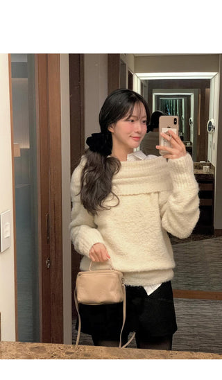 (3 colors) Wool Off-Shoulder Knit
