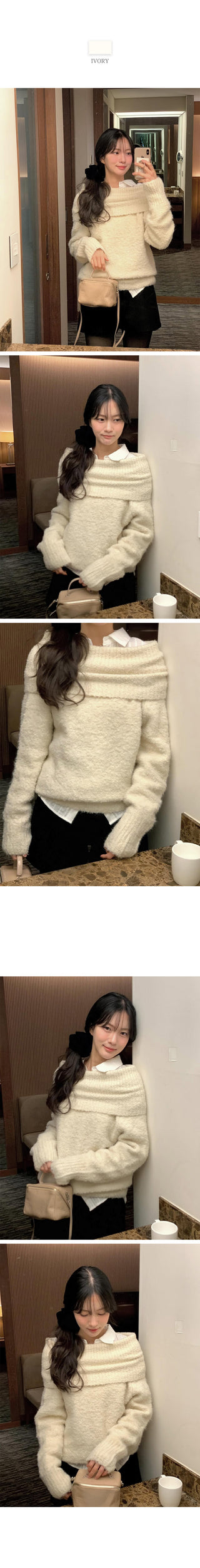 (3 colors) Wool Off-Shoulder Knit