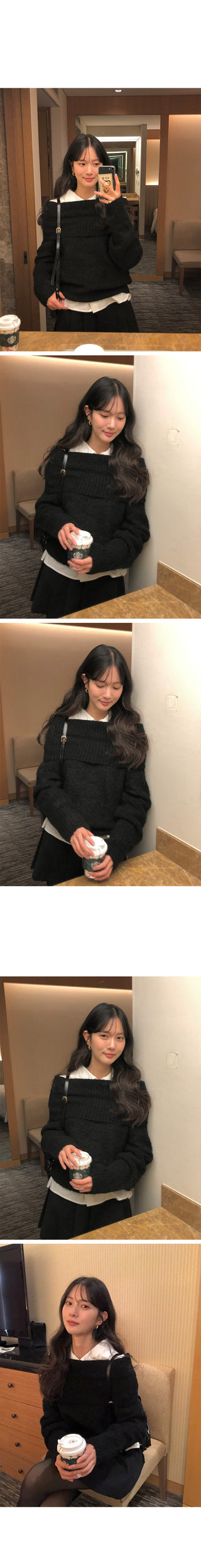 (3 colors) Wool Off-Shoulder Knit
