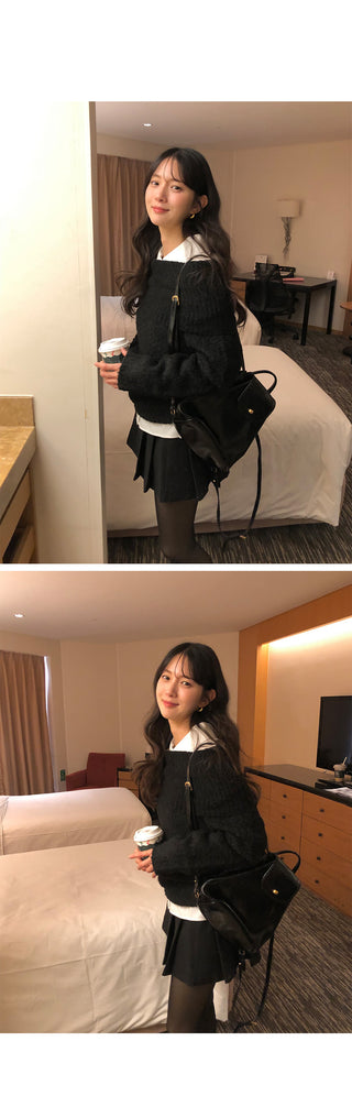 (3 colors) Wool Off-Shoulder Knit