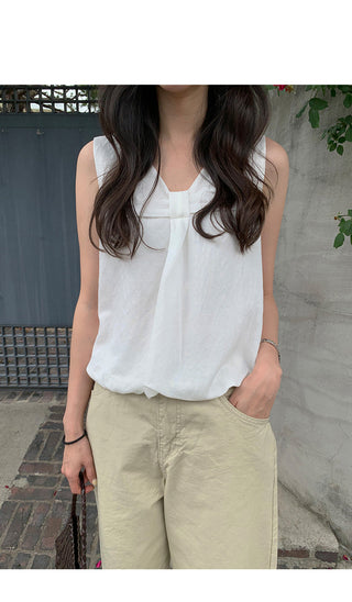 [2 colors] Ribbon balloon blouse