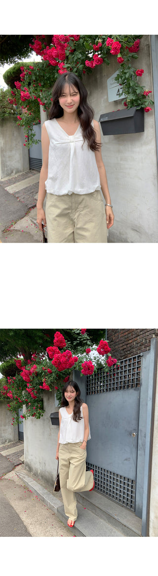 [2 colors] Ribbon balloon blouse