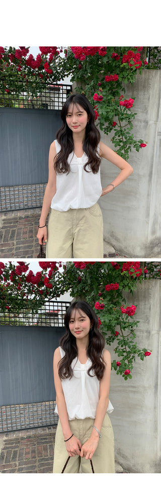 [2 colors] Ribbon balloon blouse