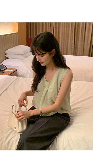 [2 colors] Ribbon balloon blouse
