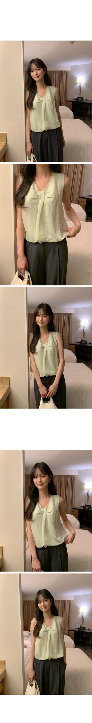 [2 colors] Ribbon balloon blouse