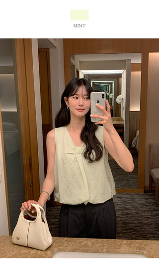 [2 colors] Ribbon balloon blouse