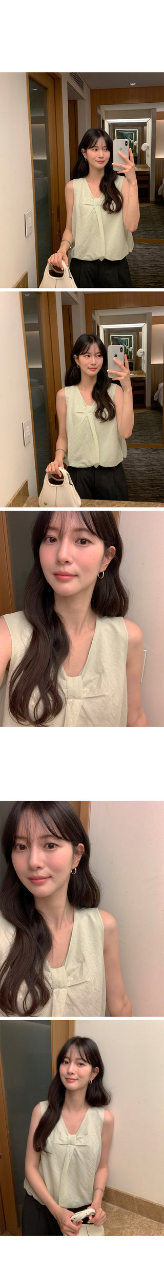[2 colors] Ribbon balloon blouse
