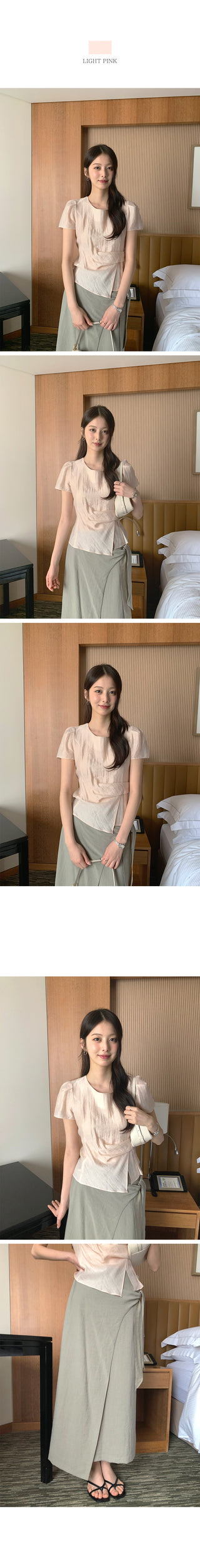 [2 colors] Back slit blouse