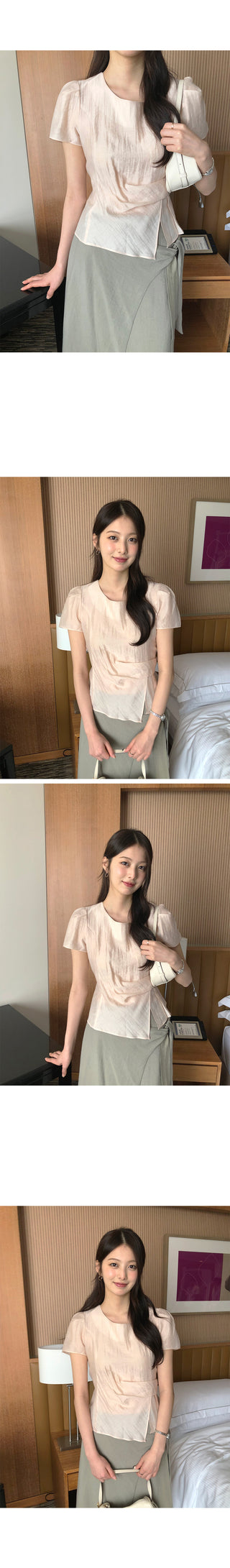 [2 colors] Back slit blouse