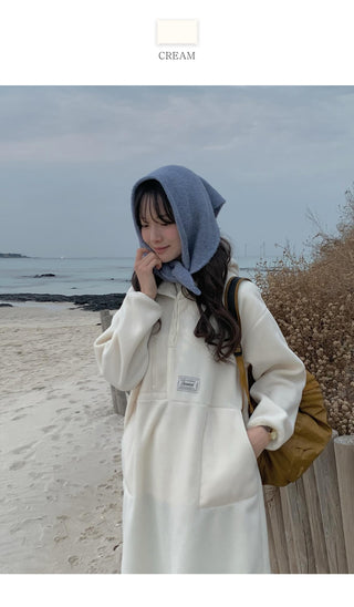 (3 colors) Anorak Hooded Fleece Dress