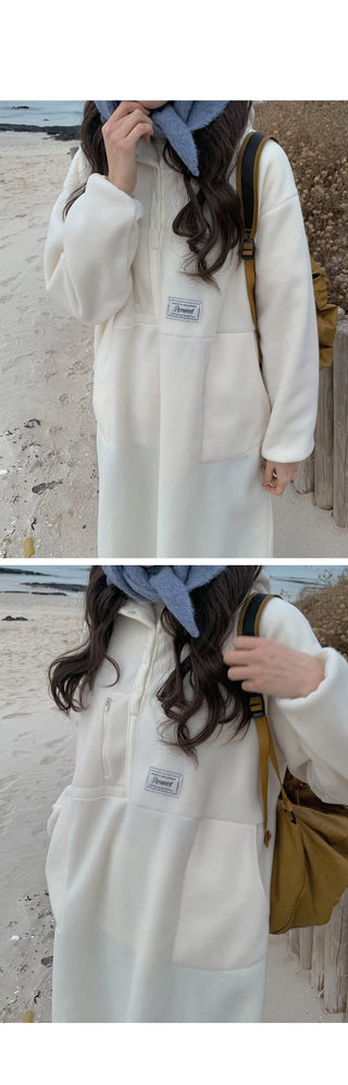 (3 colors) Anorak Hooded Fleece Dress