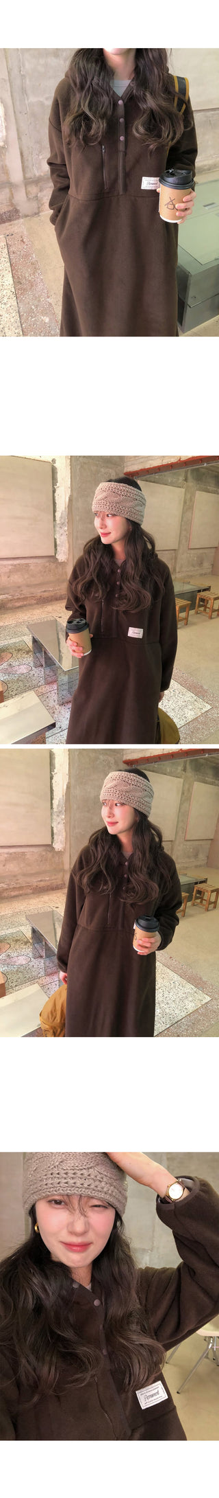 (3 colors) Anorak Hooded Fleece Dress