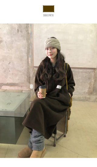 (3 colors) Anorak Hooded Fleece Dress