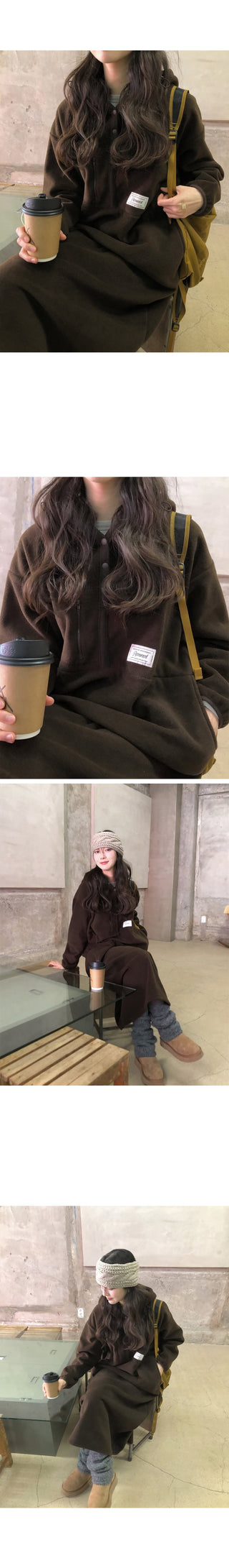 (3 colors) Anorak Hooded Fleece Dress