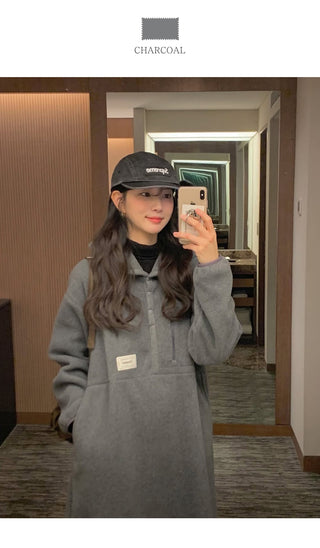 (3 colors) Anorak Hooded Fleece Dress