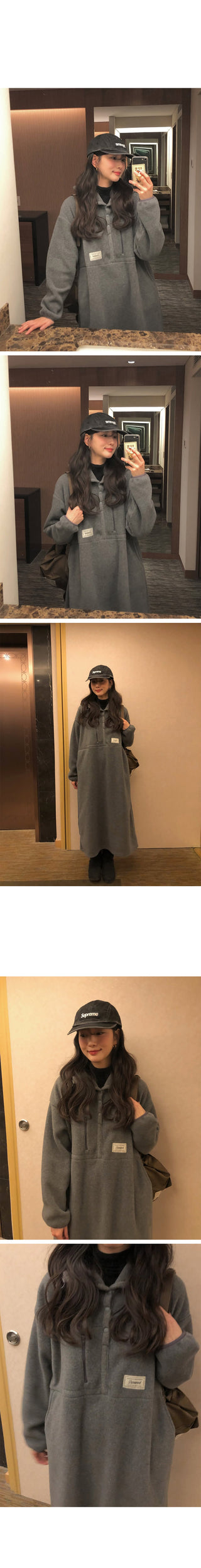 (3 colors) Anorak Hooded Fleece Dress