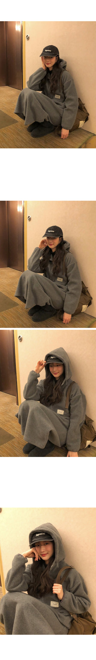 (3 colors) Anorak Hooded Fleece Dress
