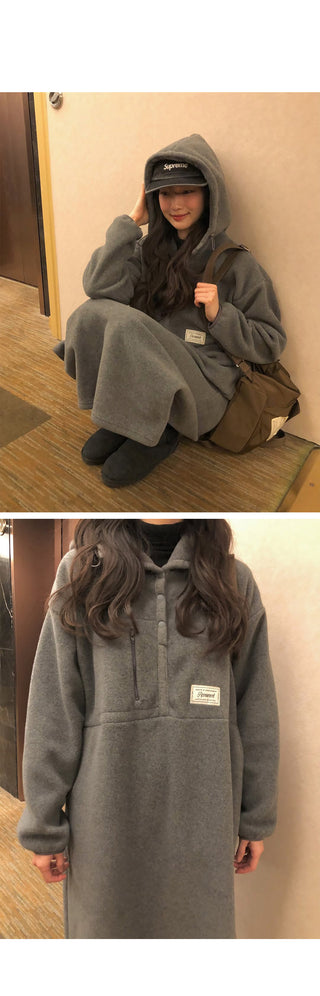 (3 colors) Anorak Hooded Fleece Dress