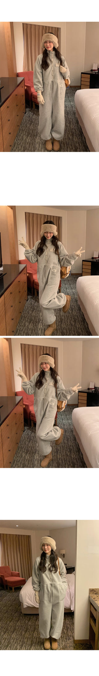 (2 colors) Anorak Fleece Jumpsuit