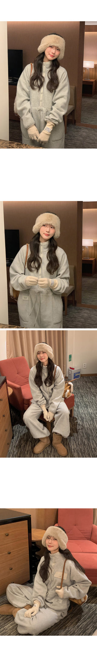 (2 colors) Anorak Fleece Jumpsuit