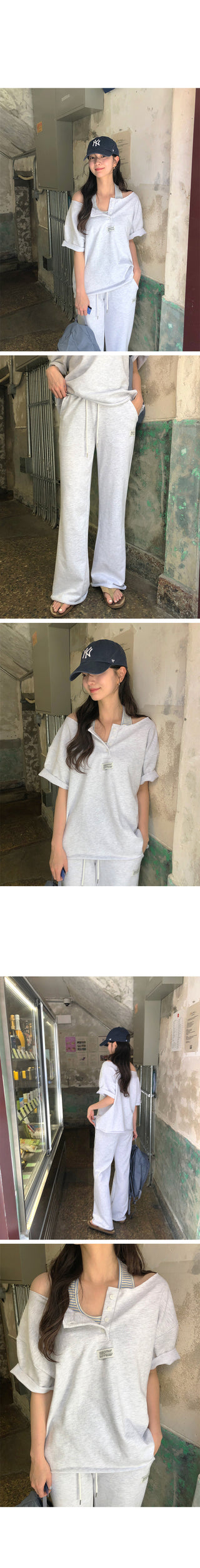 [2 colors] One-shoulder button T-shirt
