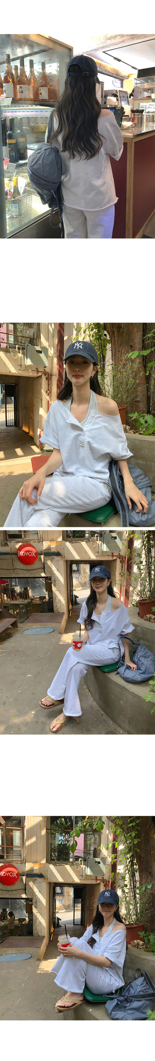 [2 colors] One-shoulder button T-shirt