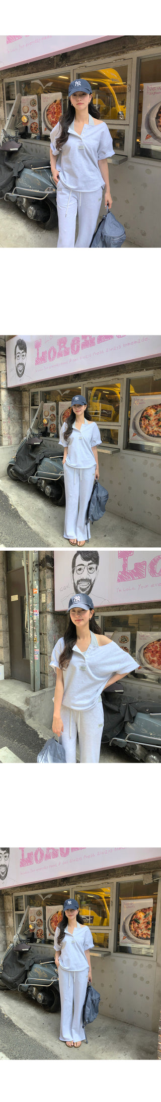[2 colors] One-shoulder button T-shirt