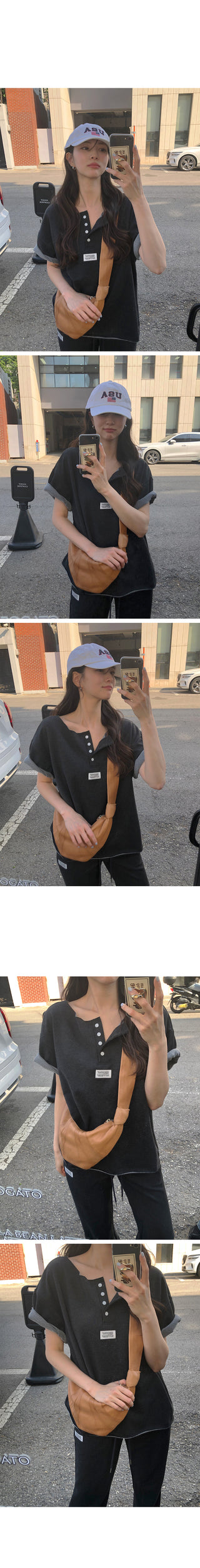 [2 colors] One-shoulder button T-shirt