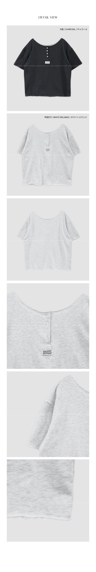 [2 colors] One-shoulder button T-shirt