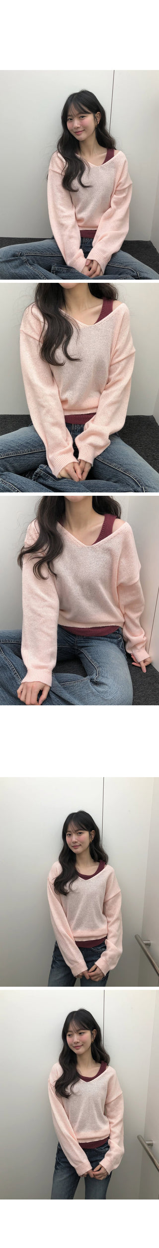 (Set) (3 colors) Camisole Layered Knit Set