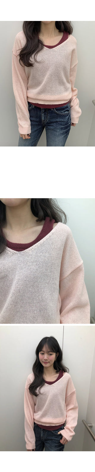 (Set) (3 colors) Camisole Layered Knit Set
