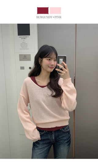 (Set) (3 colors) Camisole Layered Knit Set