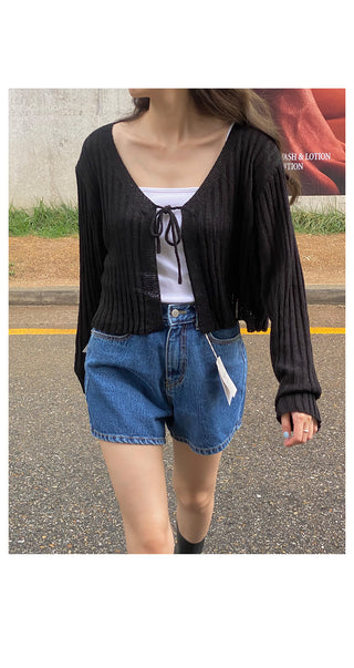 Ribbed drawstring cardigan