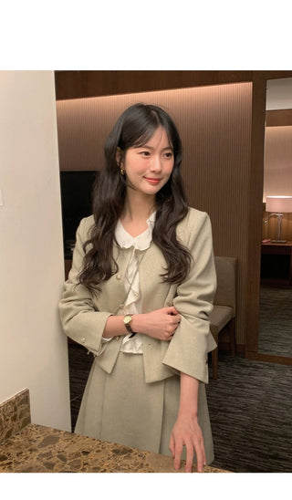 (3 colors) Collarless Tweed Jacket