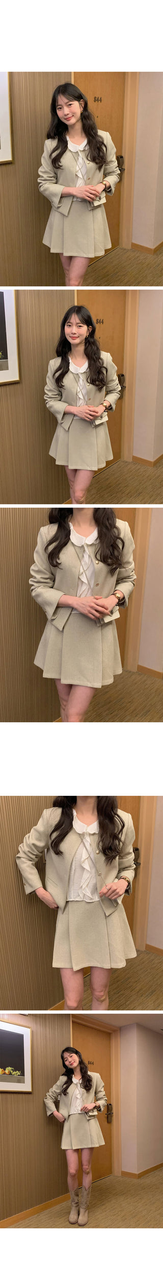 (3 colors) Collarless Tweed Jacket