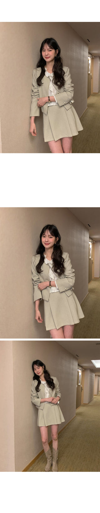 (3 colors) Collarless Tweed Jacket