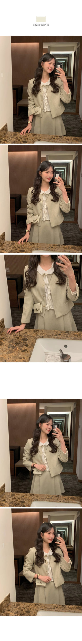 (3 colors) Collarless Tweed Jacket