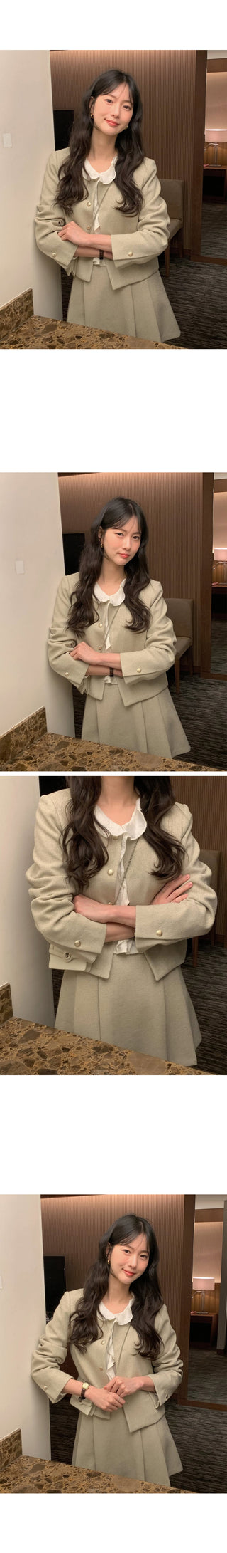 (3 colors) Collarless Tweed Jacket