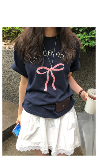 Ribbon short-sleeved T-shirt