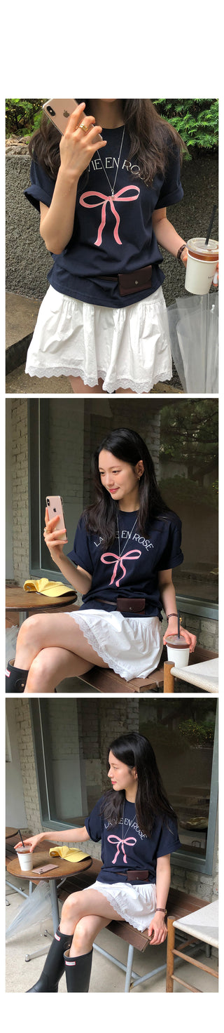 Ribbon short-sleeved T-shirt